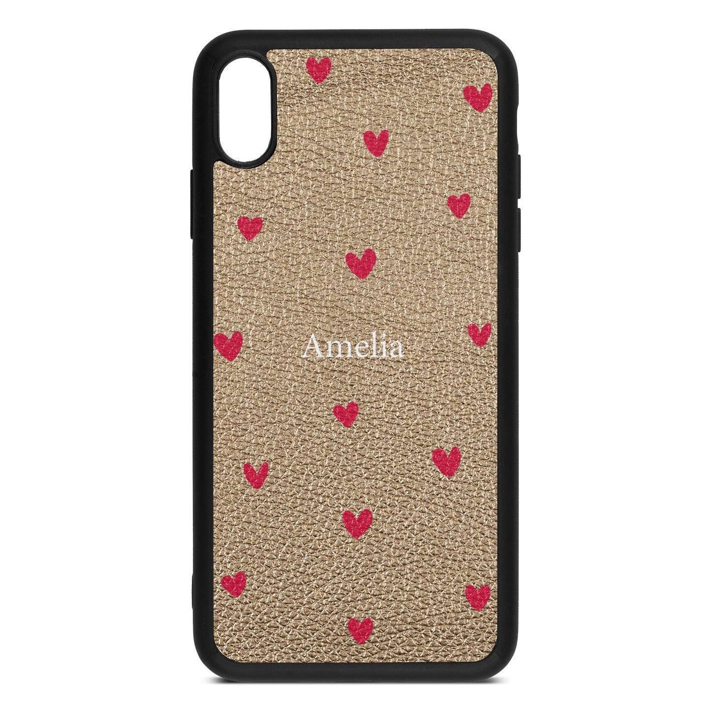 Custom Hearts Name Gold Pebble Leather iPhone Xs Max Case