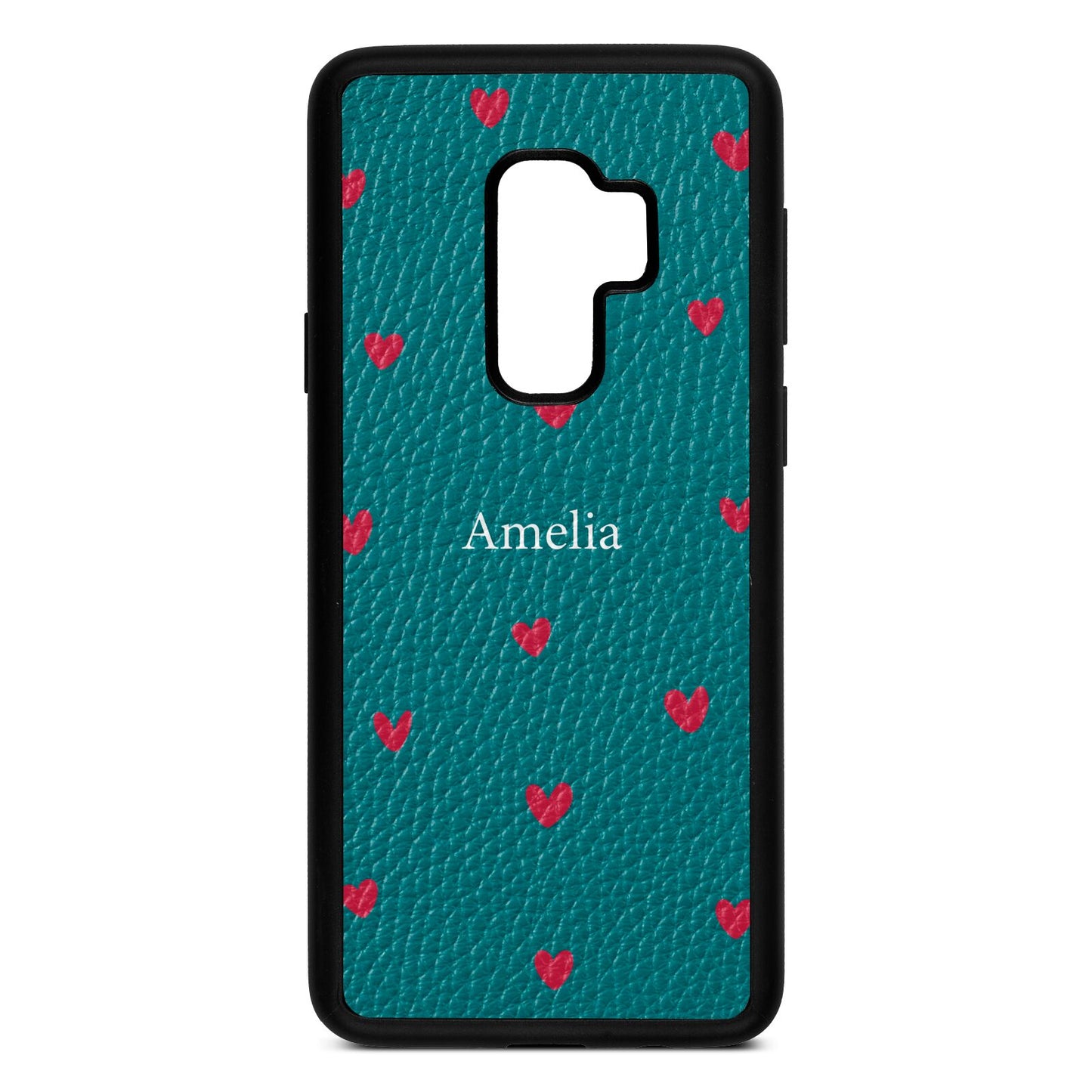 Custom Hearts Name Green Pebble Leather Samsung S9 Plus Case