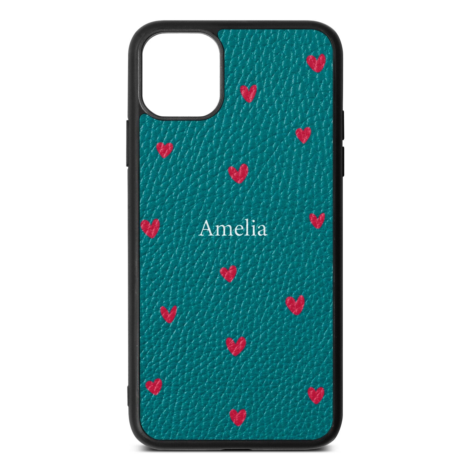 Custom Hearts Name Green Pebble Leather iPhone 11 Pro Max Case