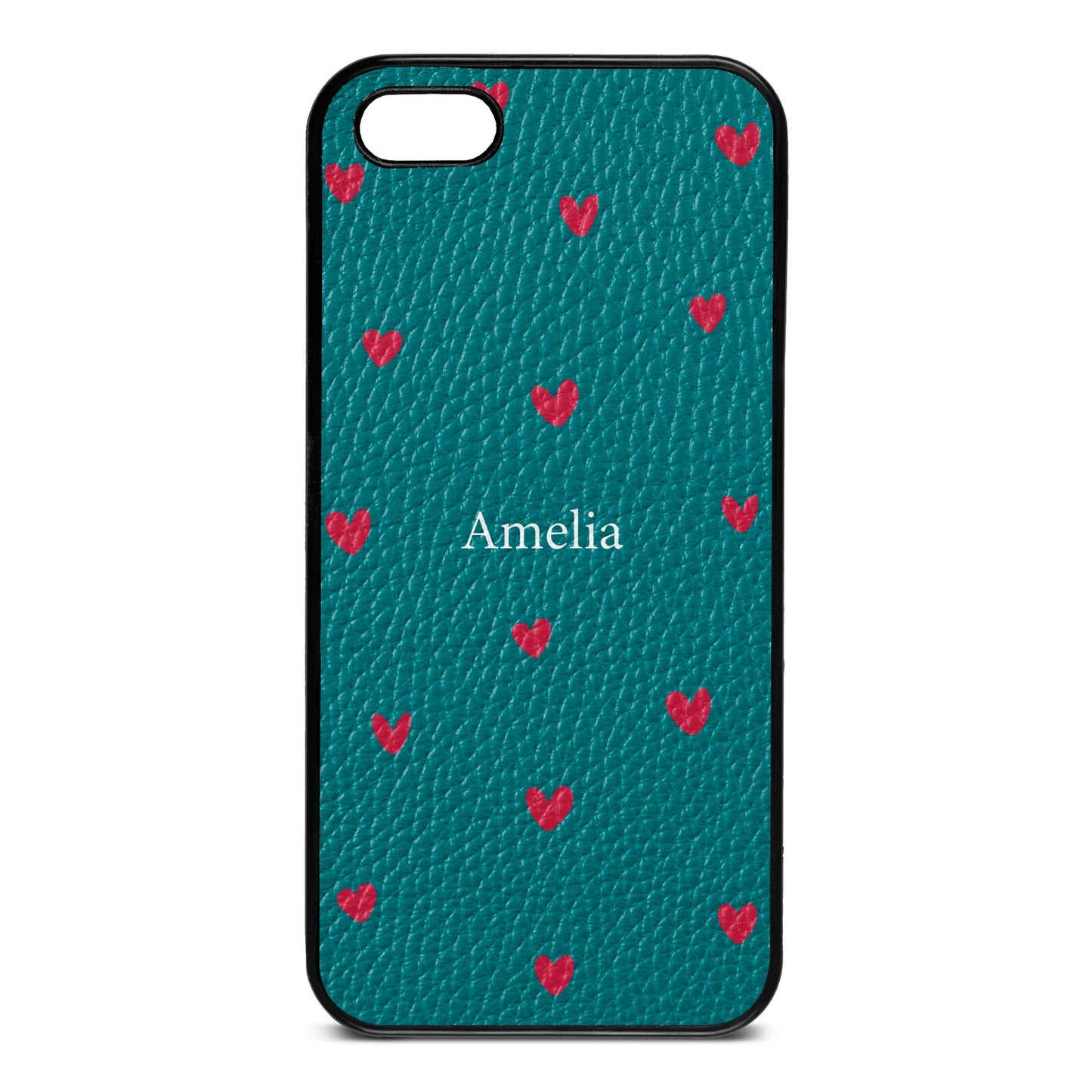 Custom Hearts Name Green Pebble Leather iPhone 5 Case