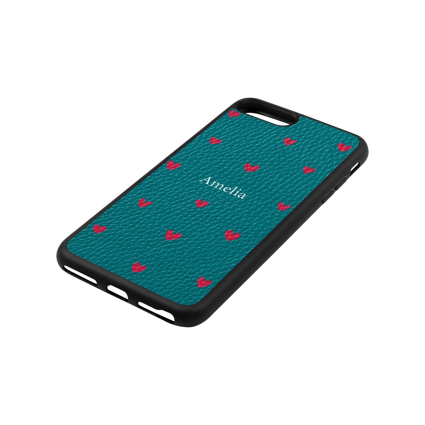 Custom Hearts Name Green Pebble Leather iPhone 8 Plus Case Side Angle