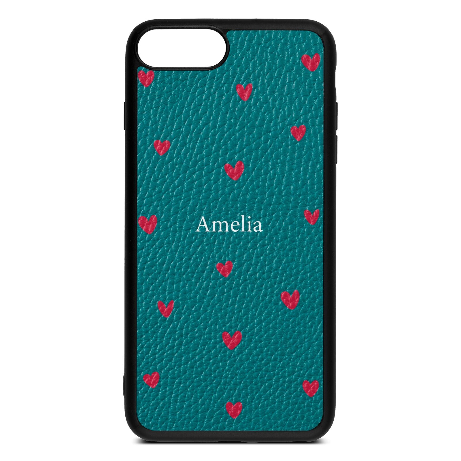 Custom Hearts Name Green Pebble Leather iPhone 8 Plus Case