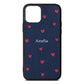 Custom Hearts Name Navy Blue Pebble Leather iPhone 11 Case