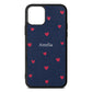 Custom Hearts Name Navy Blue Pebble Leather iPhone 11 Pro Case