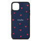 Custom Hearts Name Navy Blue Pebble Leather iPhone 11 Pro Max Case
