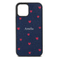 Custom Hearts Name Navy Blue Pebble Leather iPhone 12 Case