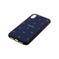 Custom Hearts Name Navy Blue Pebble Leather iPhone Xr Case Side Angle