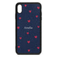 Custom Hearts Name Navy Blue Pebble Leather iPhone Xs Max Case