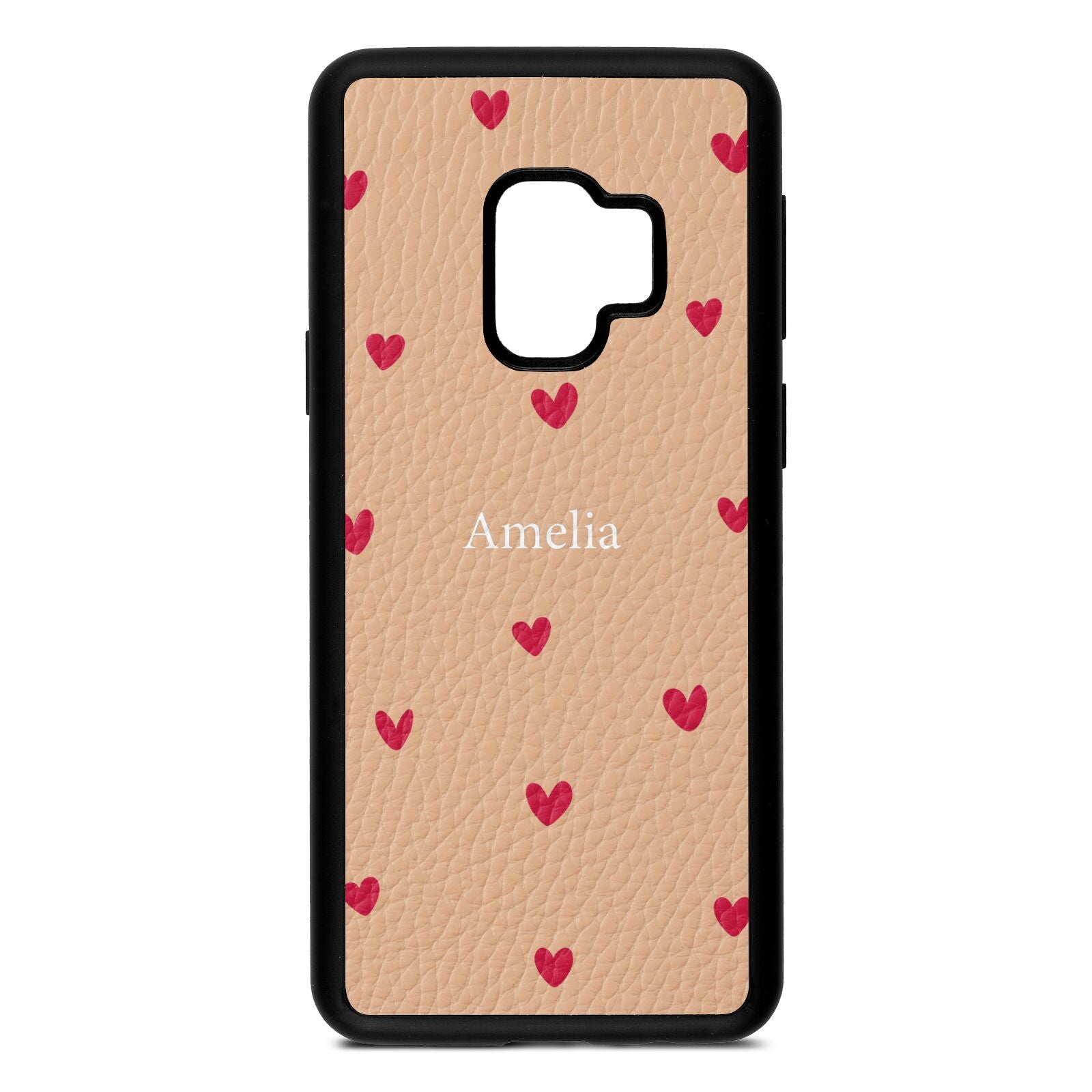 Custom Hearts Name Nude Pebble Leather Samsung S9 Case