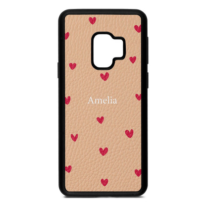 Custom Hearts Name Nude Pebble Leather Samsung S9 Case