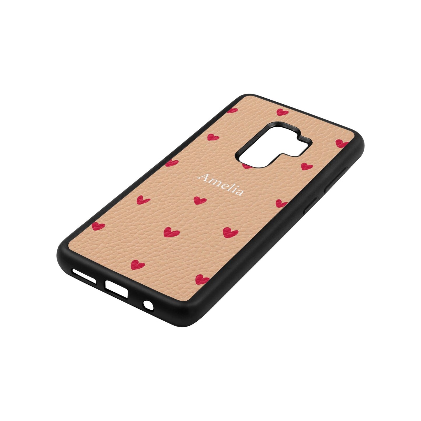 Custom Hearts Name Nude Pebble Leather Samsung S9 Plus Case Side Angle