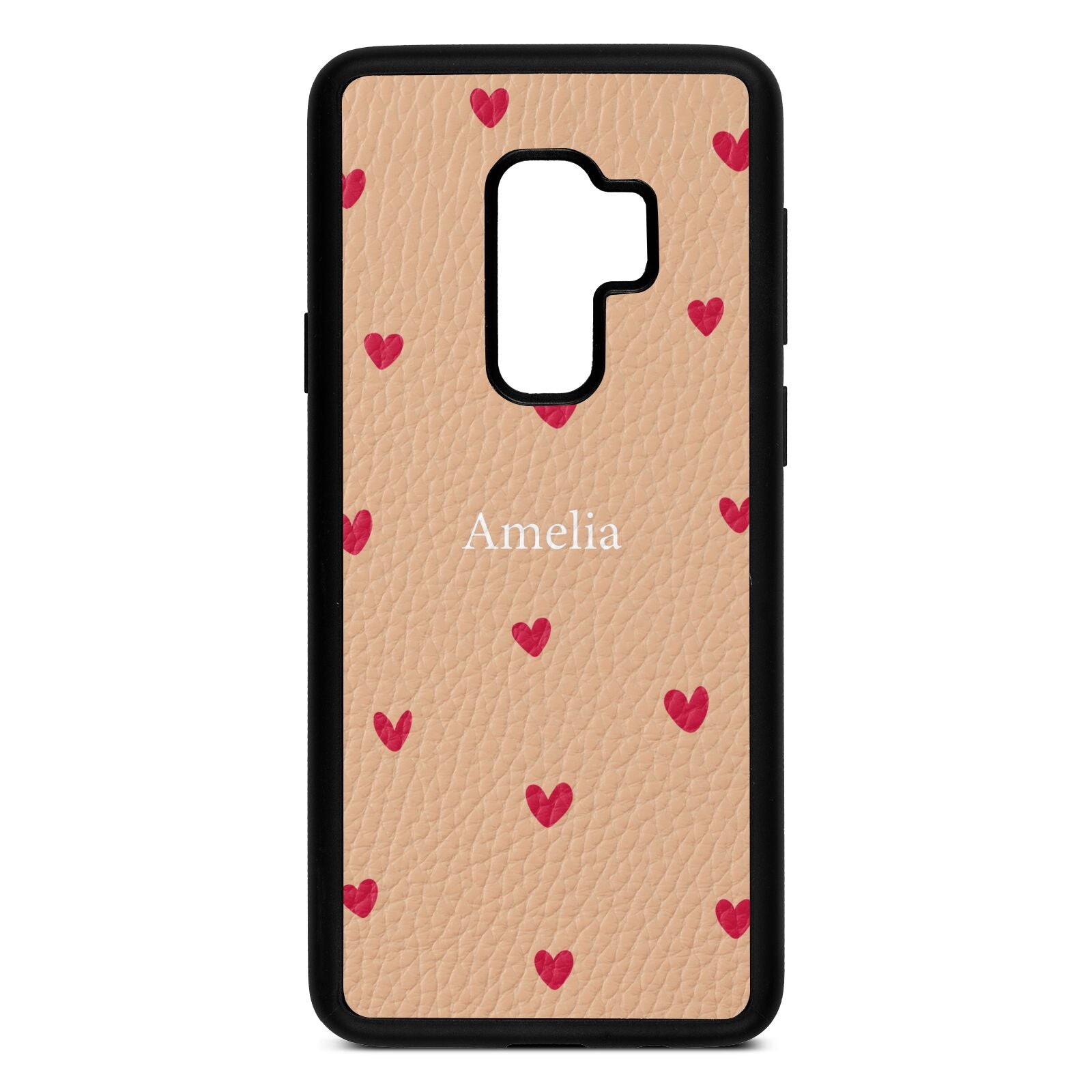 Custom Hearts Name Nude Pebble Leather Samsung S9 Plus Case