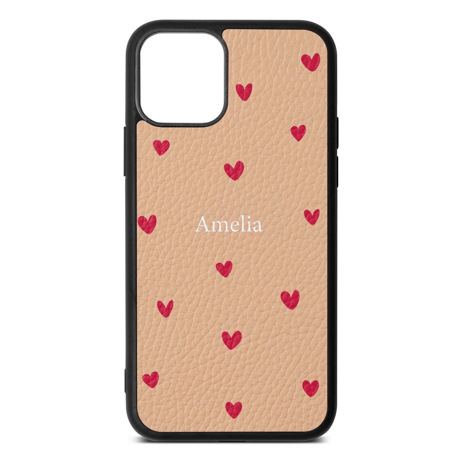 Custom Hearts Name Nude Pebble Leather iPhone 11 Case