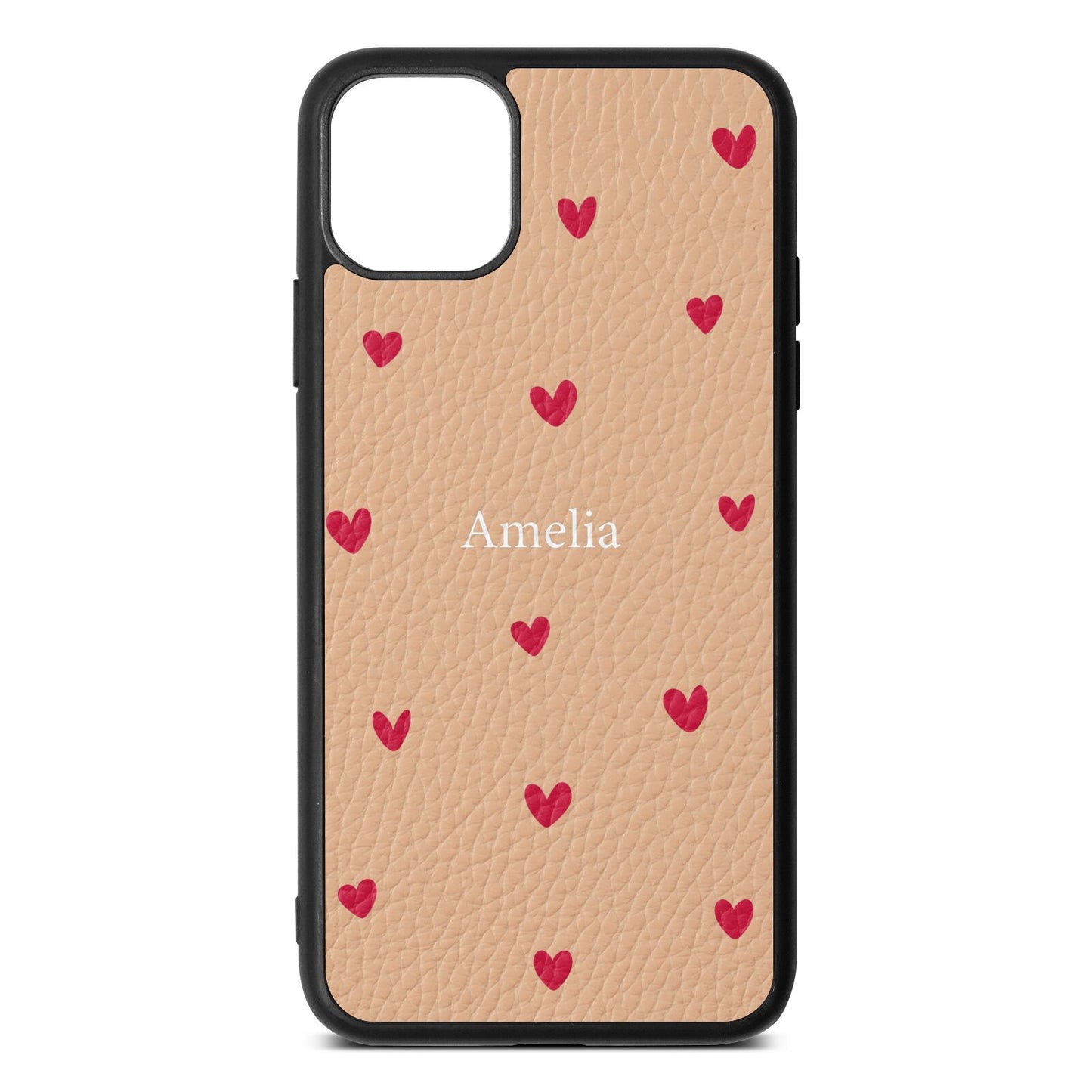 Custom Hearts Name Nude Pebble Leather iPhone 11 Pro Max Case