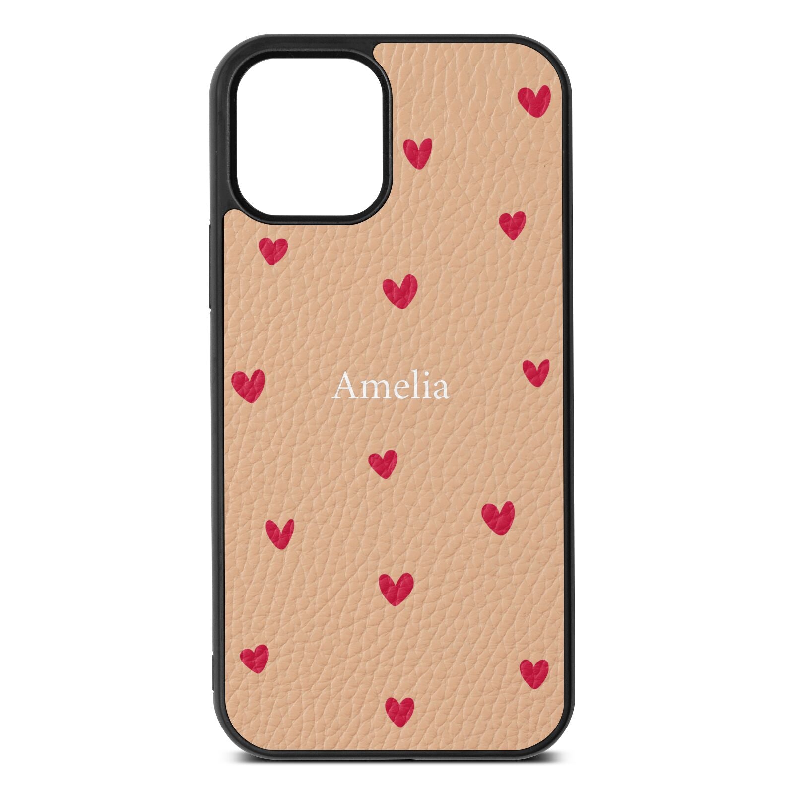 Custom Hearts Name Nude Pebble Leather iPhone 12 Case