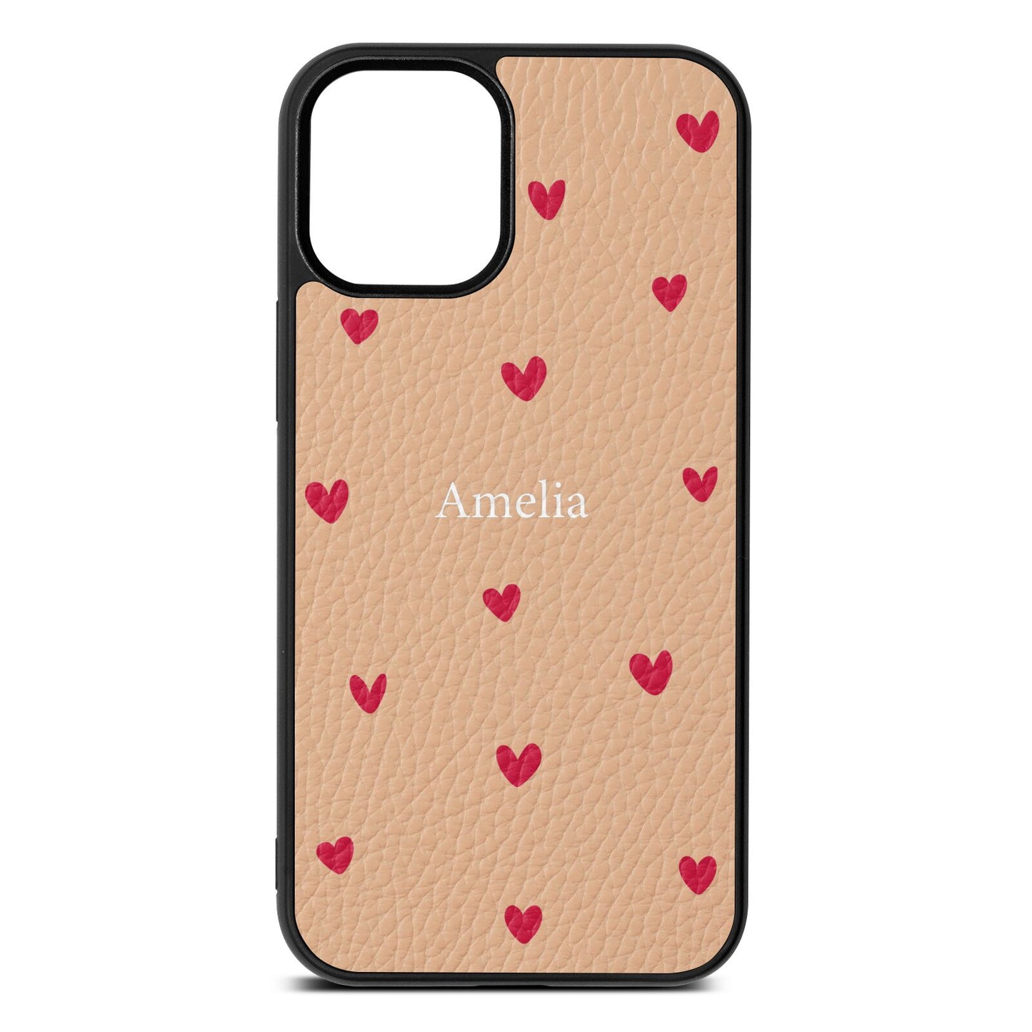 Custom Hearts Name Nude Pebble Leather iPhone 12 Mini Case