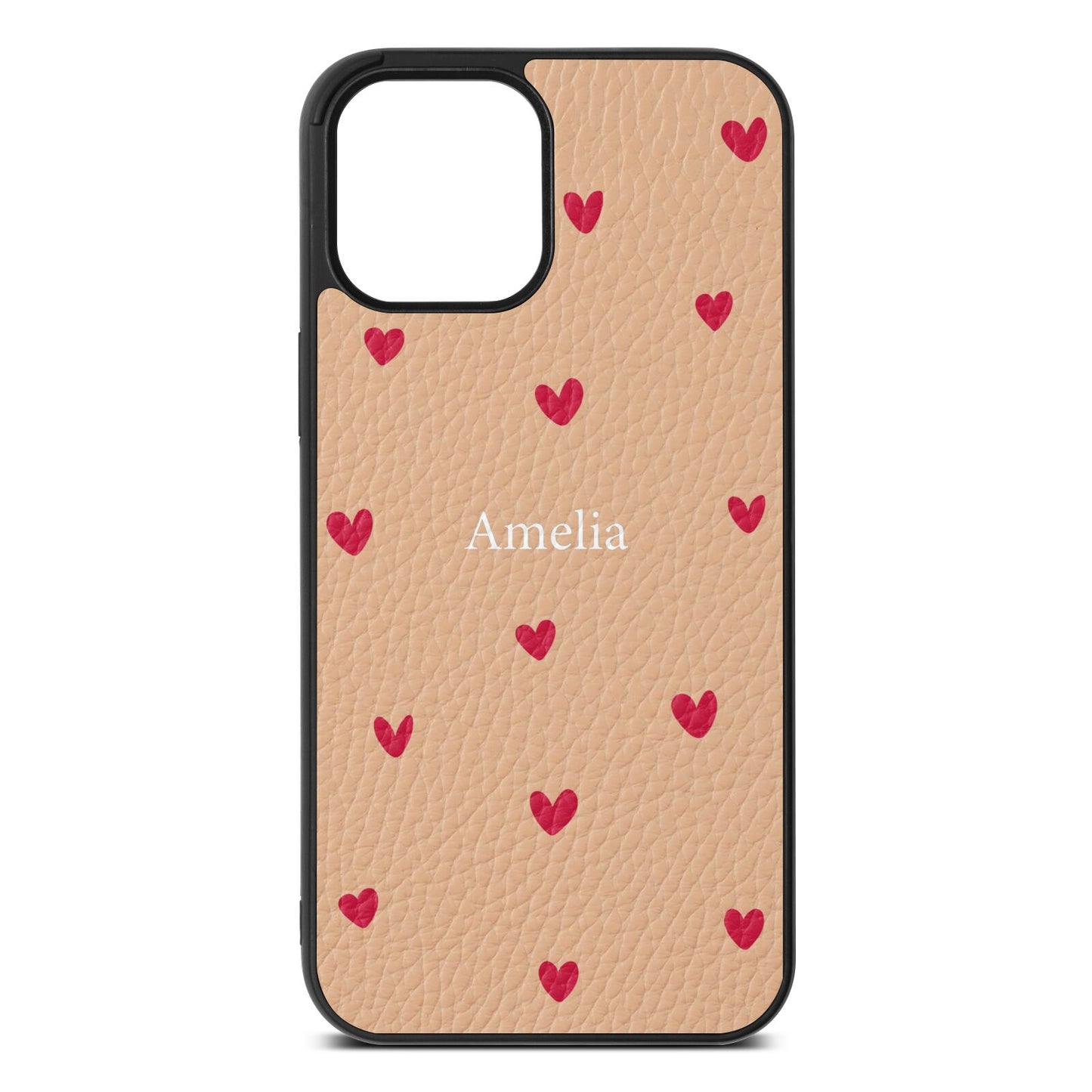 Custom Hearts Name Nude Pebble Leather iPhone 12 Pro Max Case