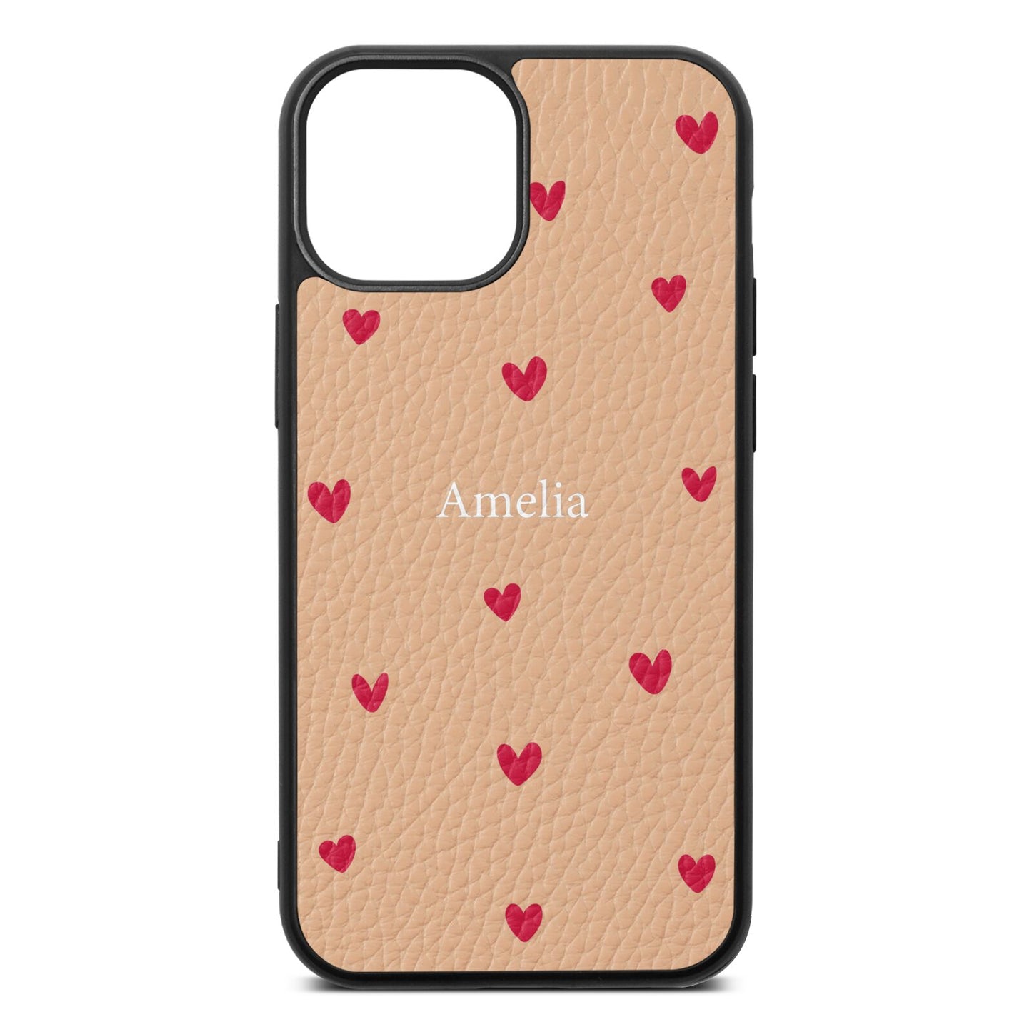 Custom Hearts Name Nude Pebble Leather iPhone 13 Mini Case