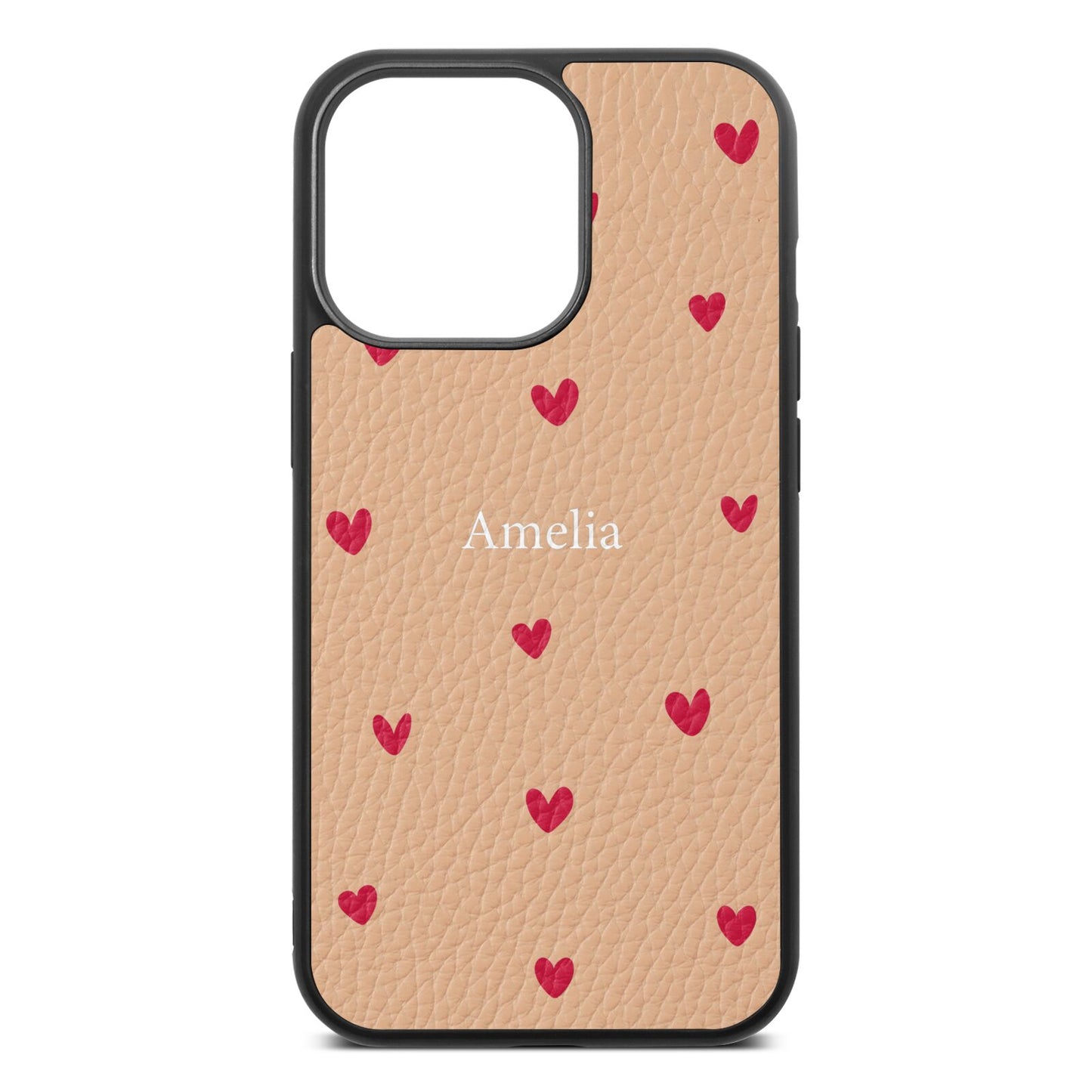 Custom Hearts Name Nude Pebble Leather iPhone 13 Pro Case