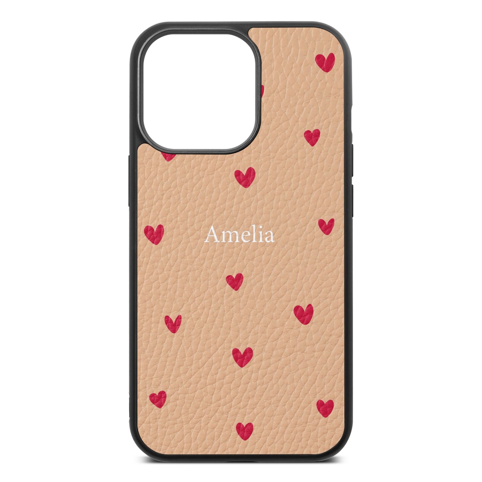 Custom Hearts Name Nude Pebble Leather iPhone 13 Pro Case