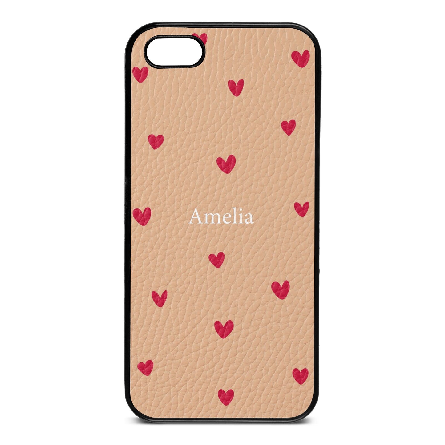 Custom Hearts Name Nude Pebble Leather iPhone 5 Case