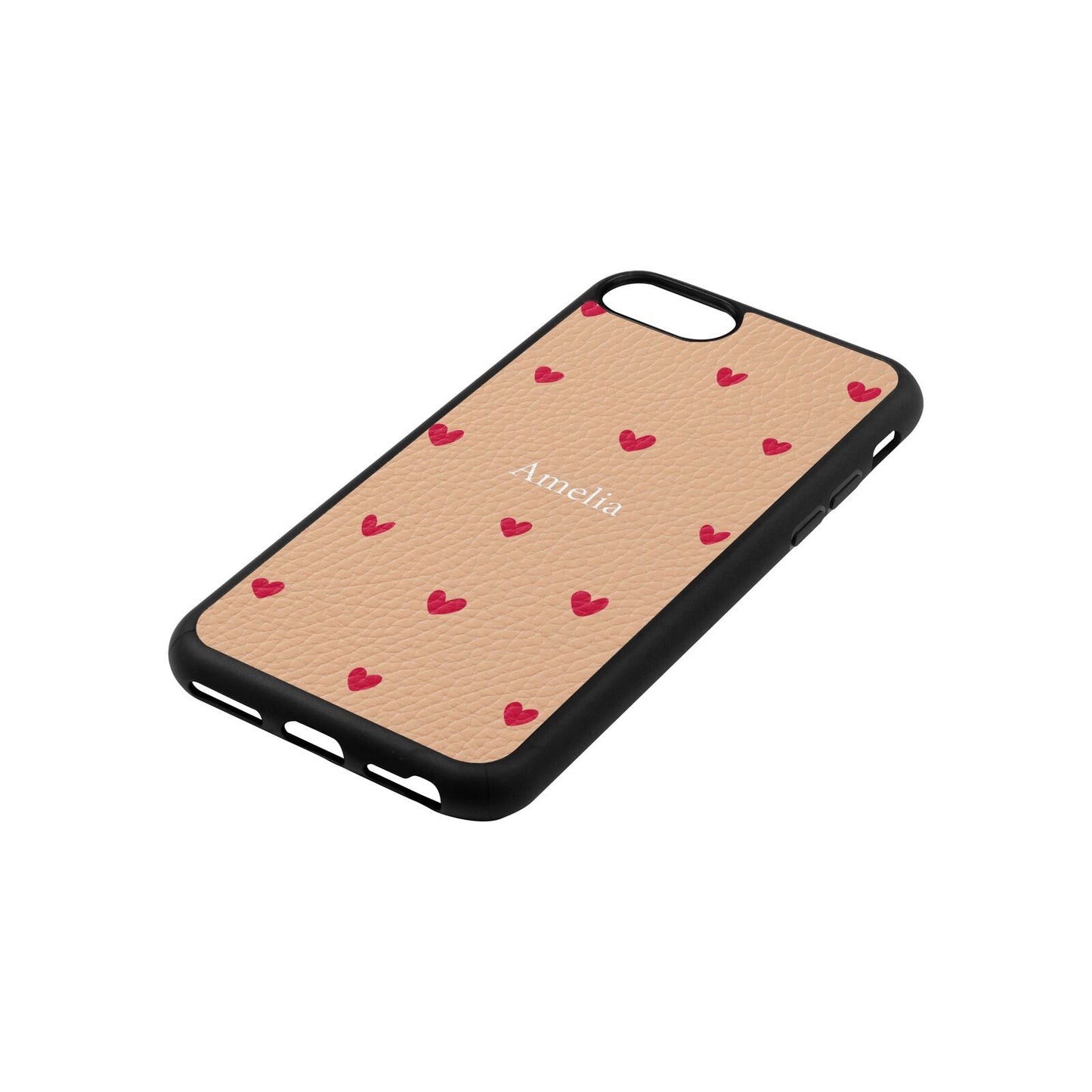 Custom Hearts Name Nude Pebble Leather iPhone 8 Case Side Angle