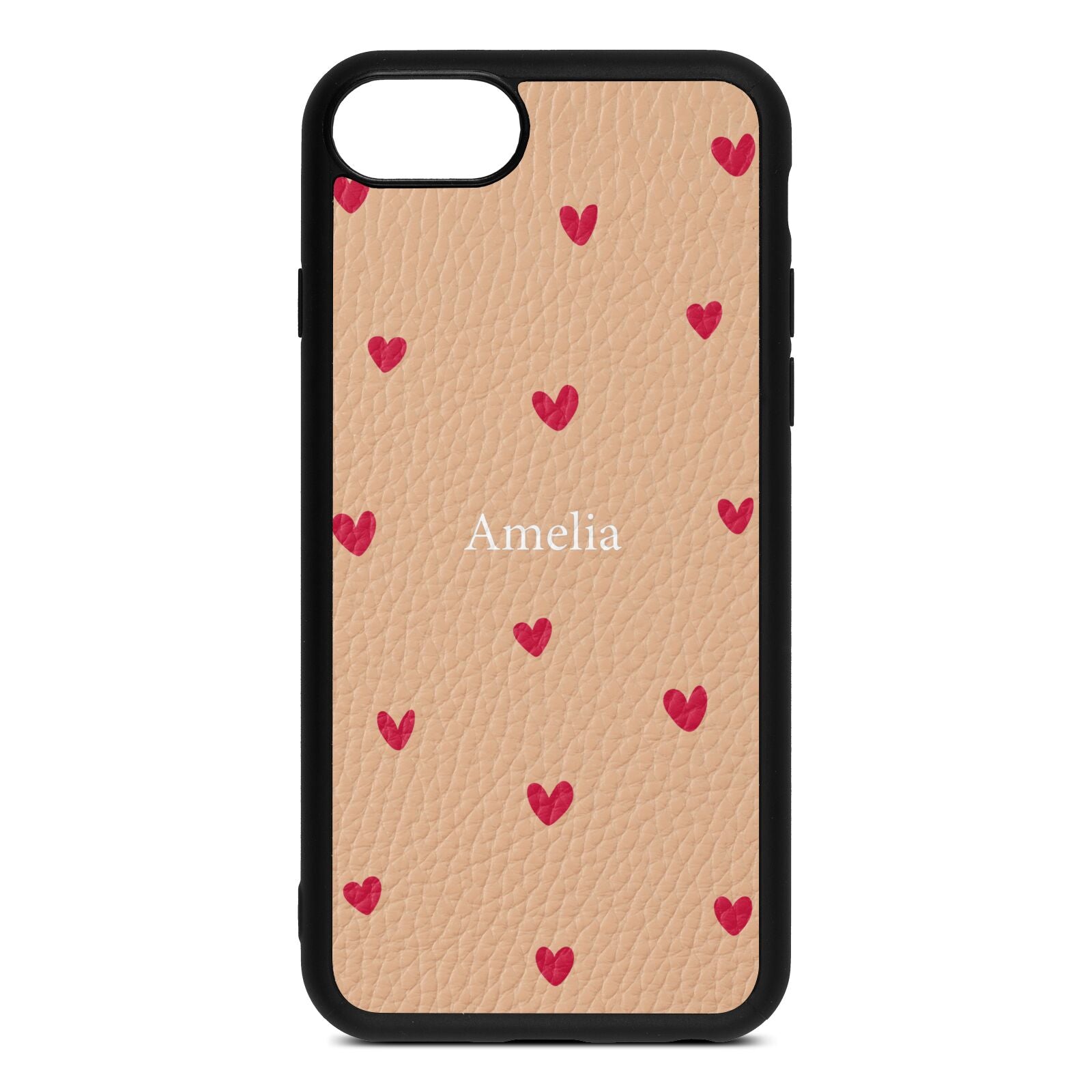 Custom Hearts Name Nude Pebble Leather iPhone 8 Case