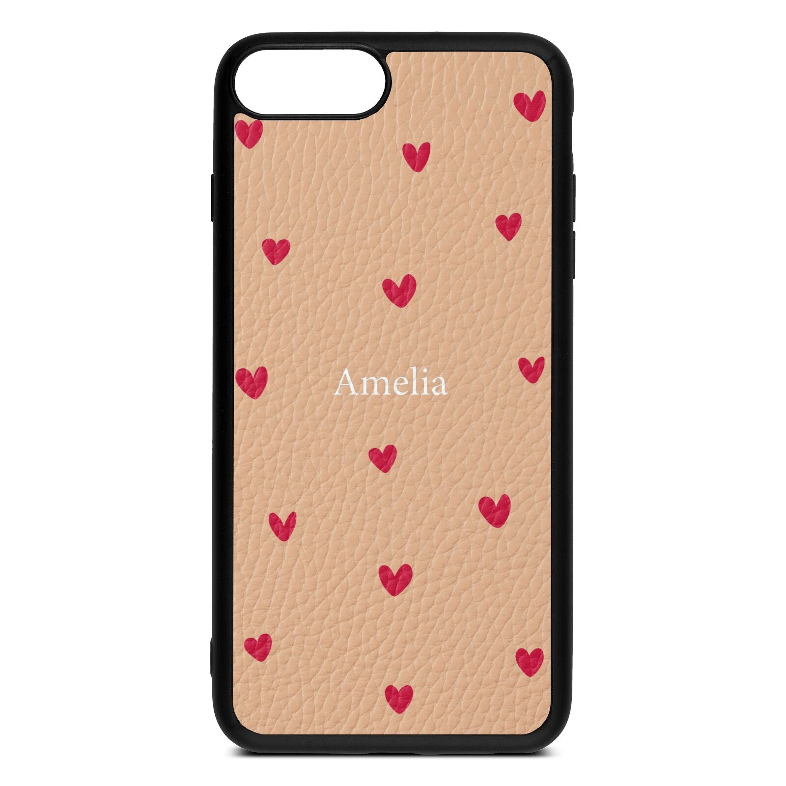 Custom Hearts Name Nude Pebble Leather iPhone 8 Plus Case