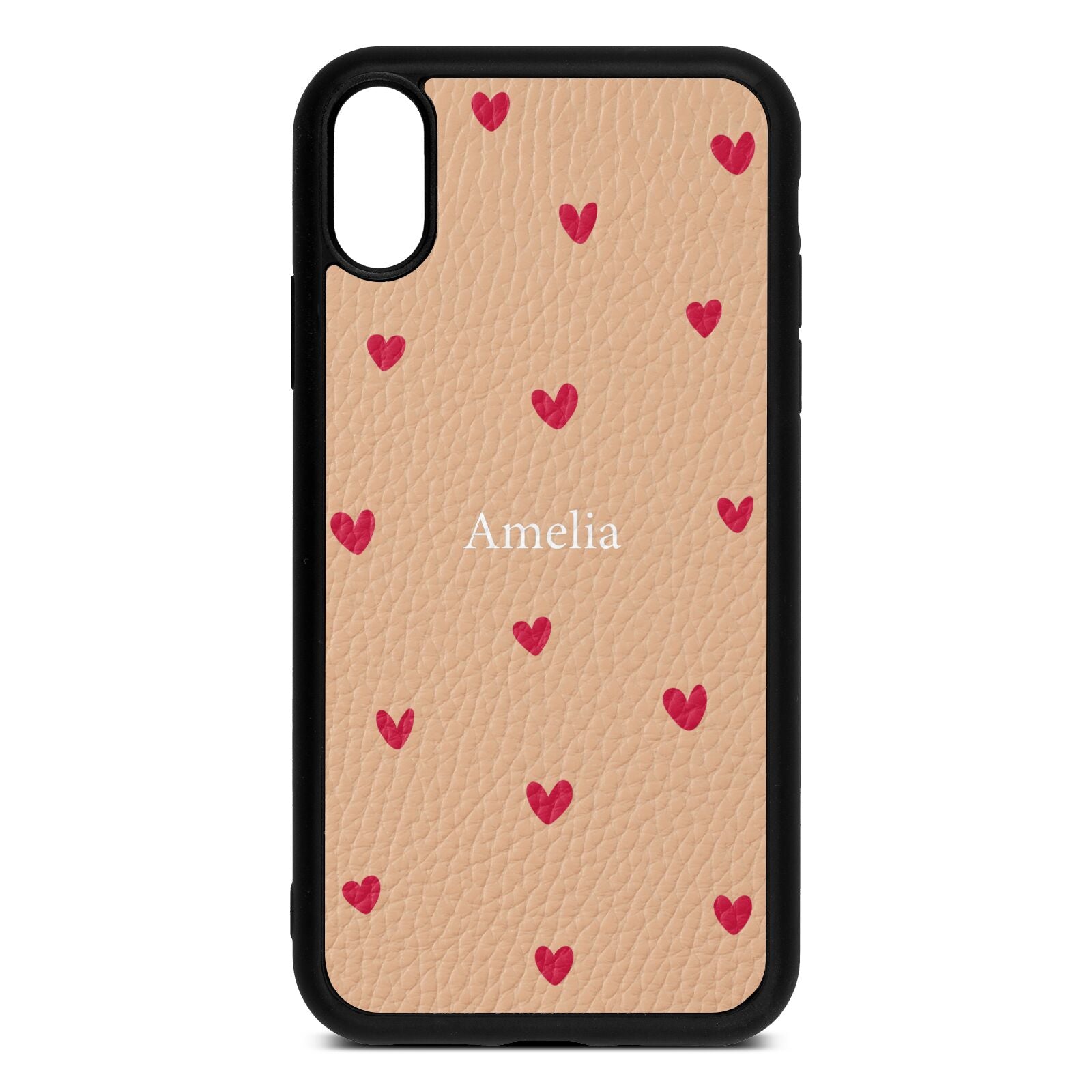 Custom Hearts Name Nude Pebble Leather iPhone Xr Case