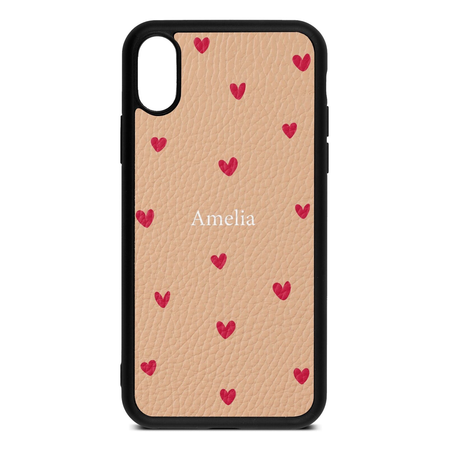 Custom Hearts Name Nude Pebble Leather iPhone Xs Case