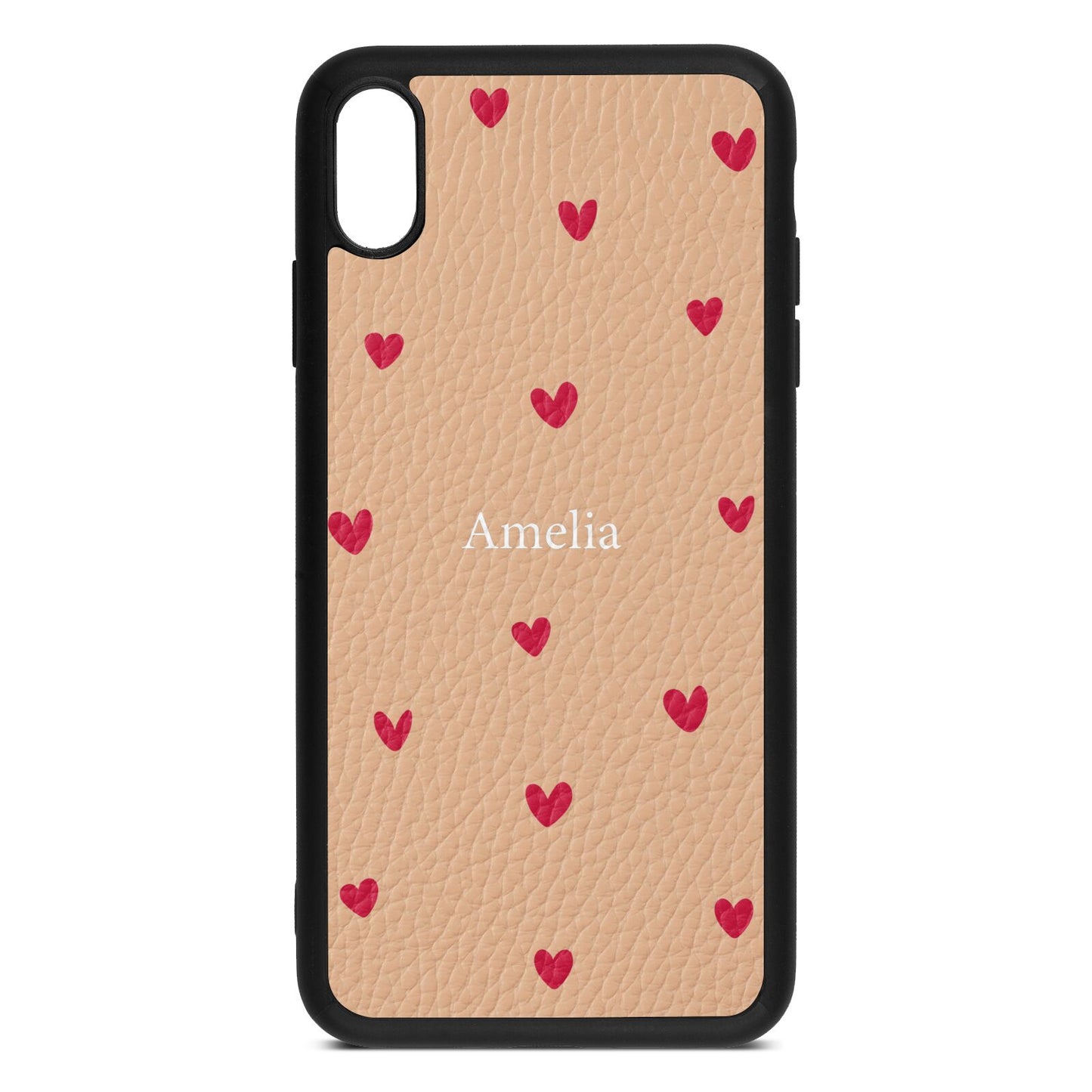 Custom Hearts Name Nude Pebble Leather iPhone Xs Max Case