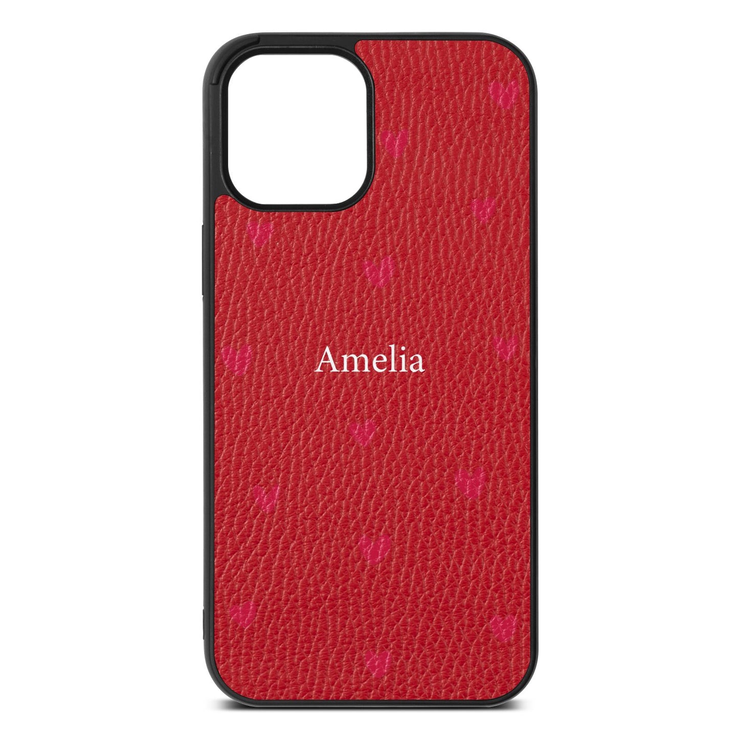 Custom Hearts Name Red Pebble Leather iPhone 12 Pro Max Case