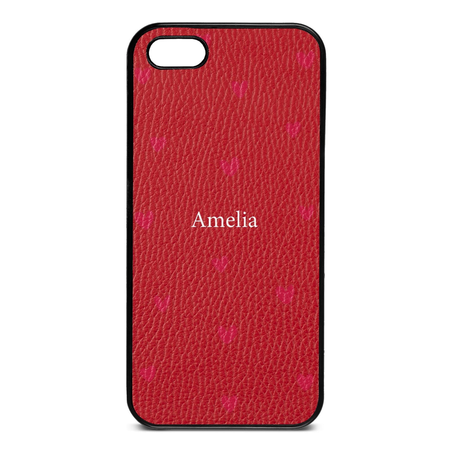 Custom Hearts Name Red Pebble Leather iPhone 5 Case