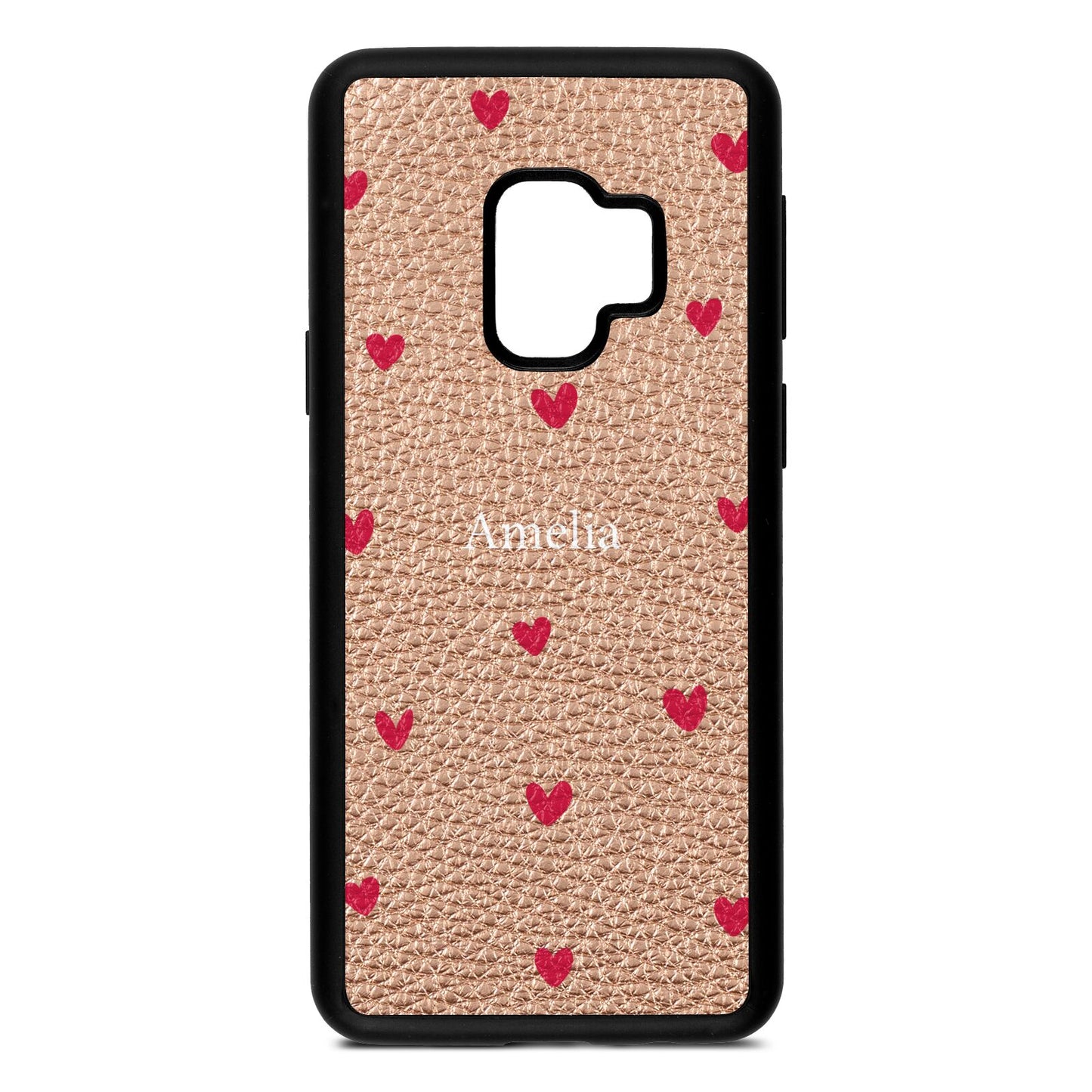 Custom Hearts Name Rose Gold Pebble Leather Samsung S9 Case