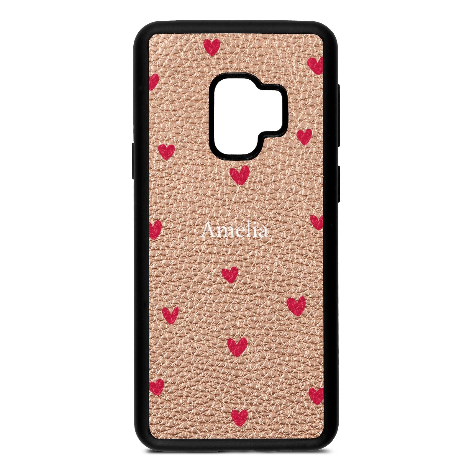 Custom Hearts Name Rose Gold Pebble Leather Samsung S9 Case