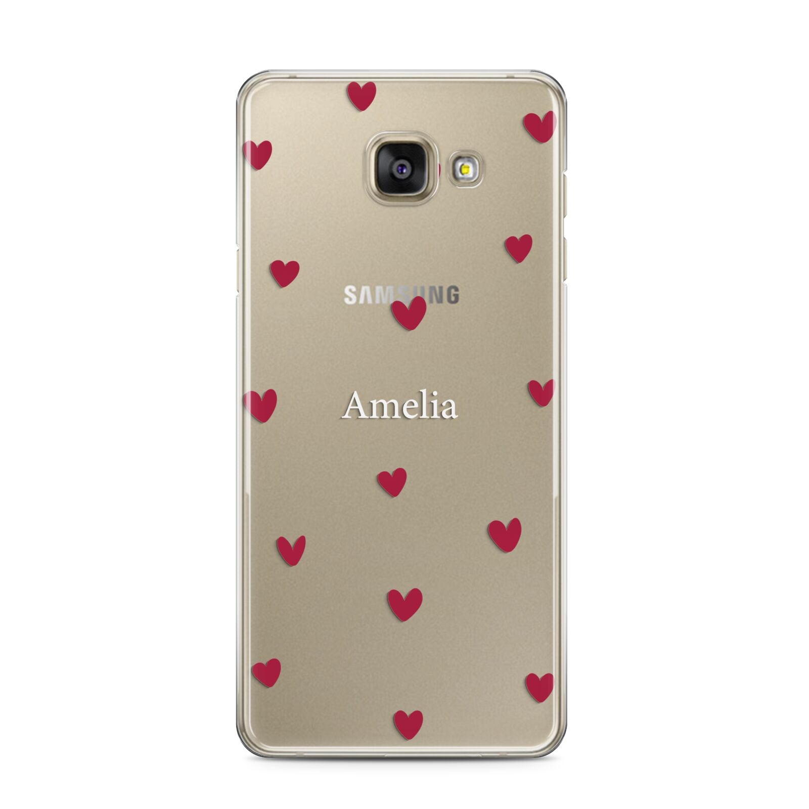 Custom Hearts Name Samsung Galaxy A3 2016 Case on gold phone