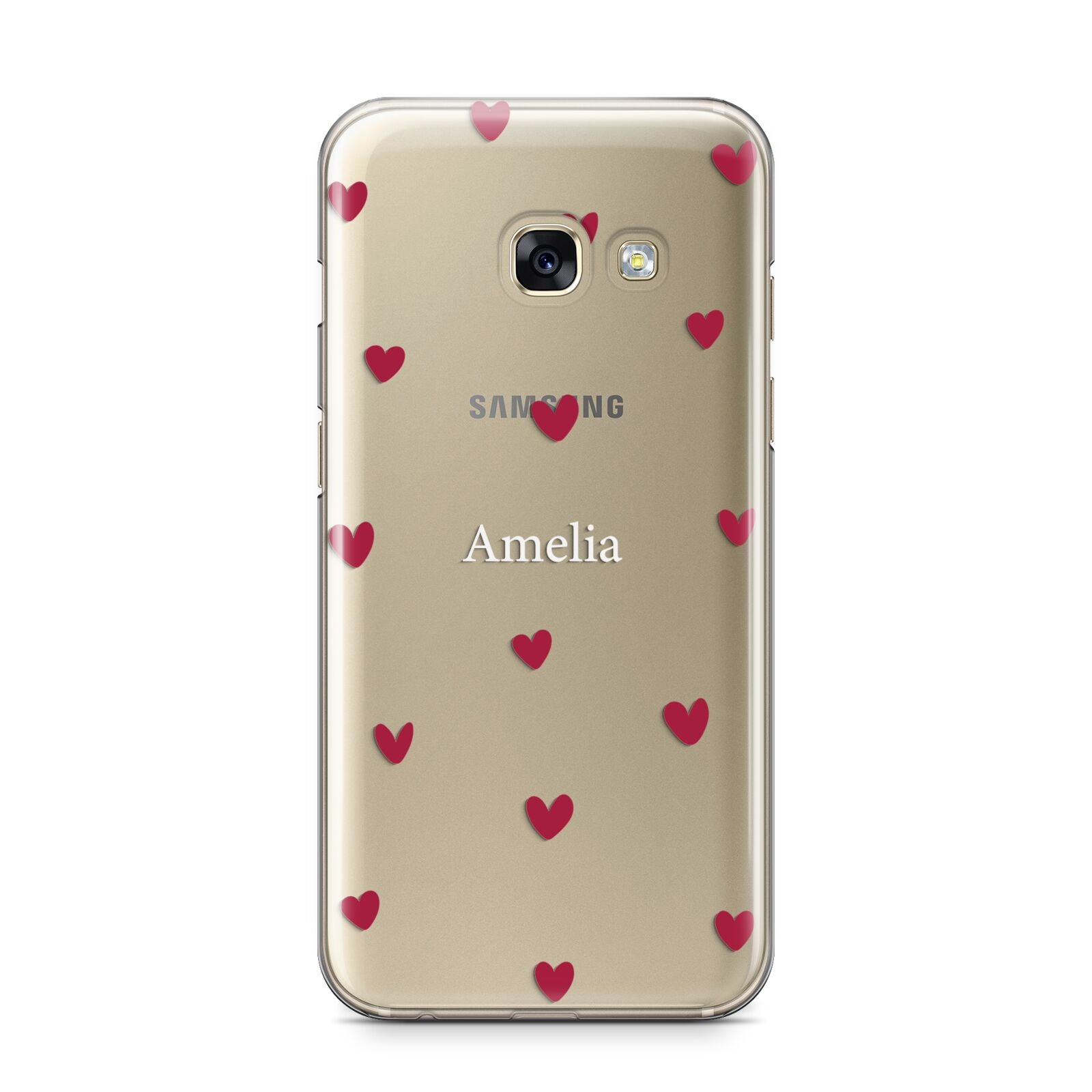 Custom Hearts Name Samsung Galaxy A3 2017 Case on gold phone