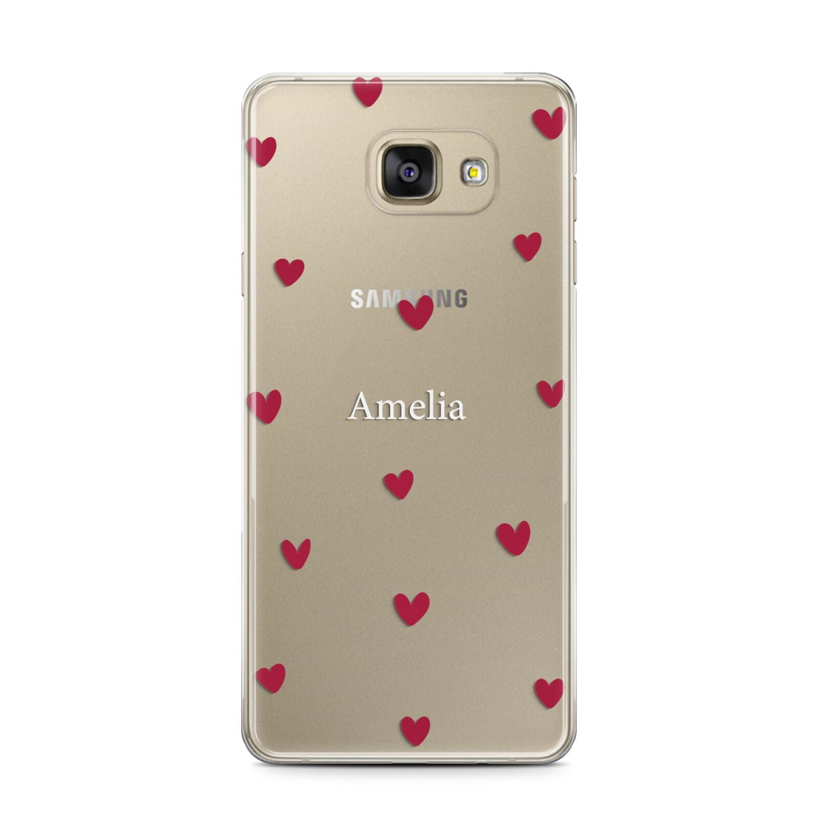 Custom Hearts Name Samsung Galaxy A7 2016 Case on gold phone