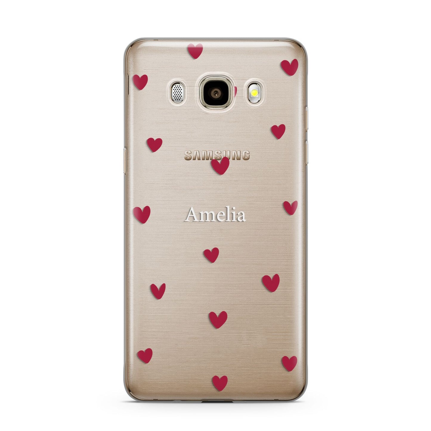 Custom Hearts Name Samsung Galaxy J7 2016 Case on gold phone