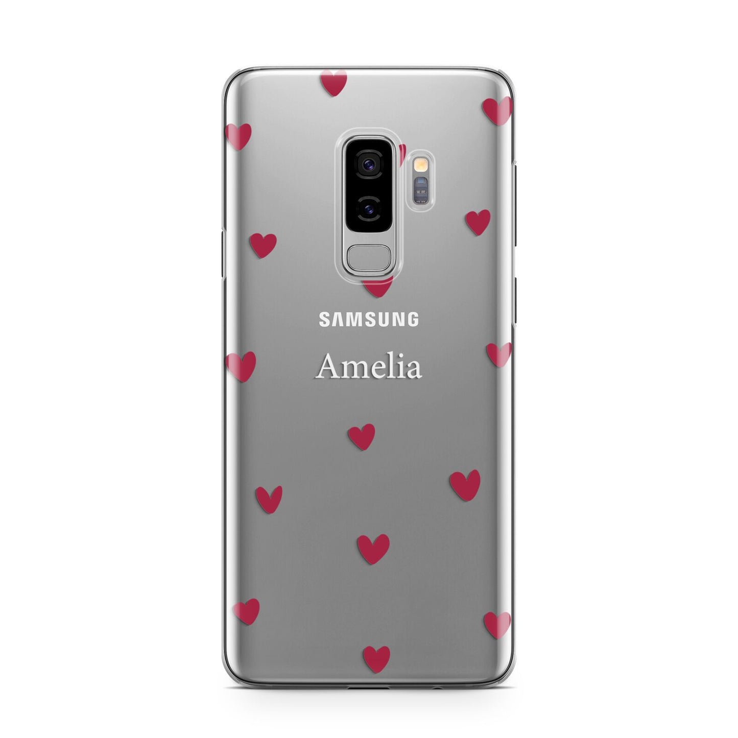 Custom Hearts Name Samsung Galaxy S9 Plus Case on Silver phone