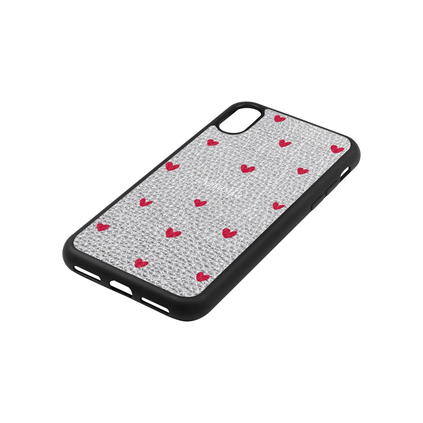 Custom Hearts Name Silver Gold Pebble Leather iPhone Xs Case Side Angle