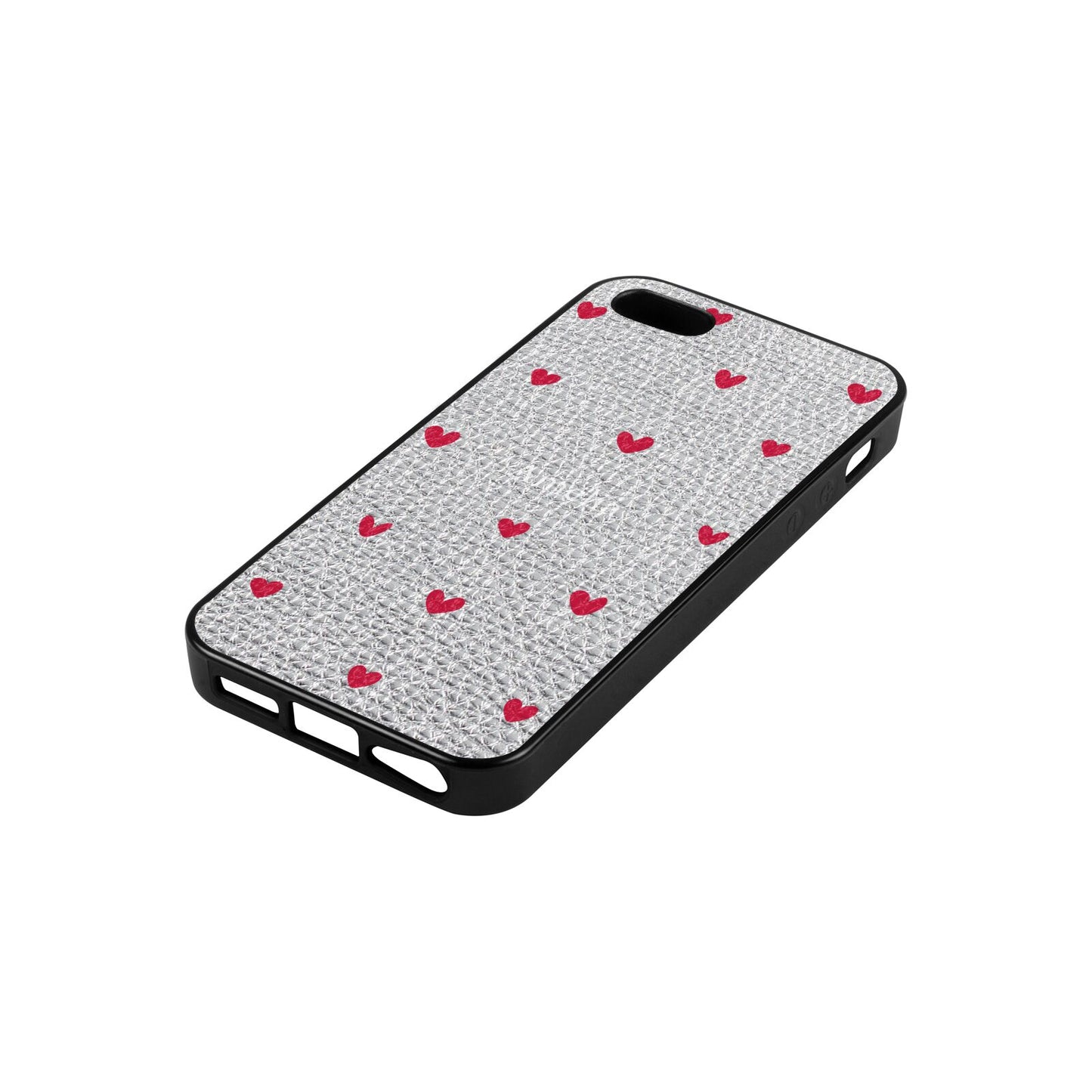 Custom Hearts Name Silver Pebble Leather iPhone 5 Case Side Angle