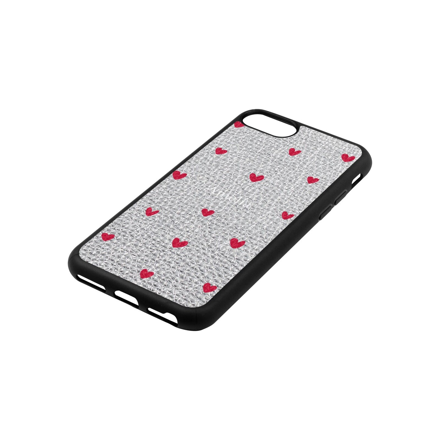 Custom Hearts Name Silver Pebble Leather iPhone 8 Case Side Angle