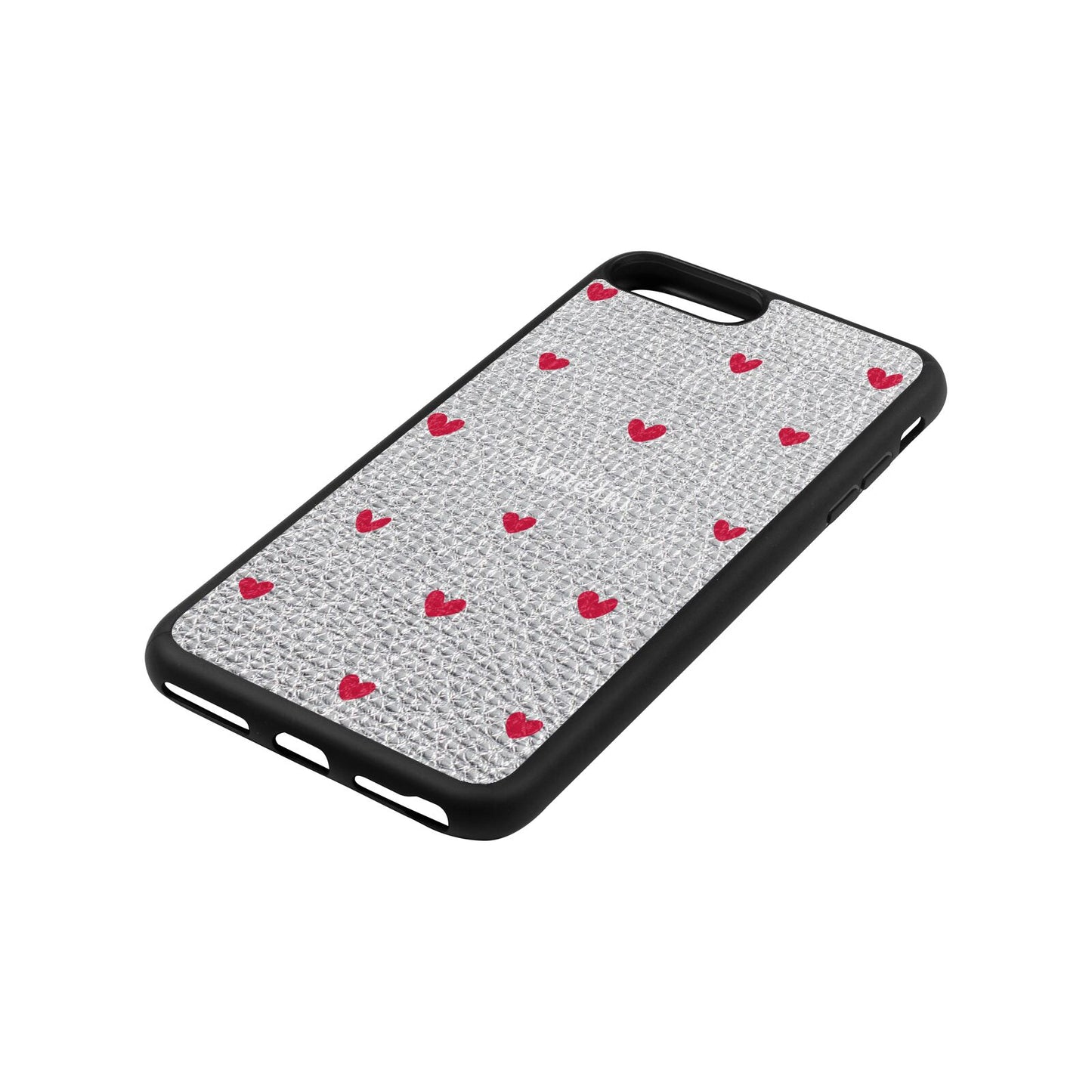 Custom Hearts Name Silver Pebble Leather iPhone 8 Plus Case Side Angle