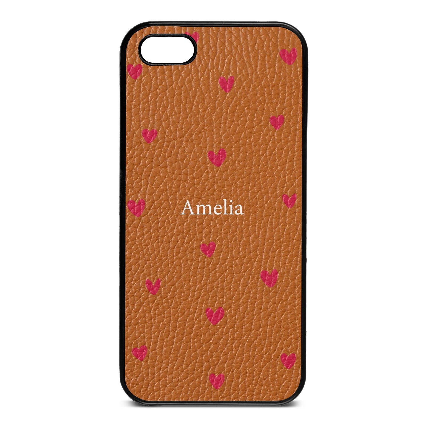 Custom Hearts Name Tan Pebble Leather iPhone 5 Case