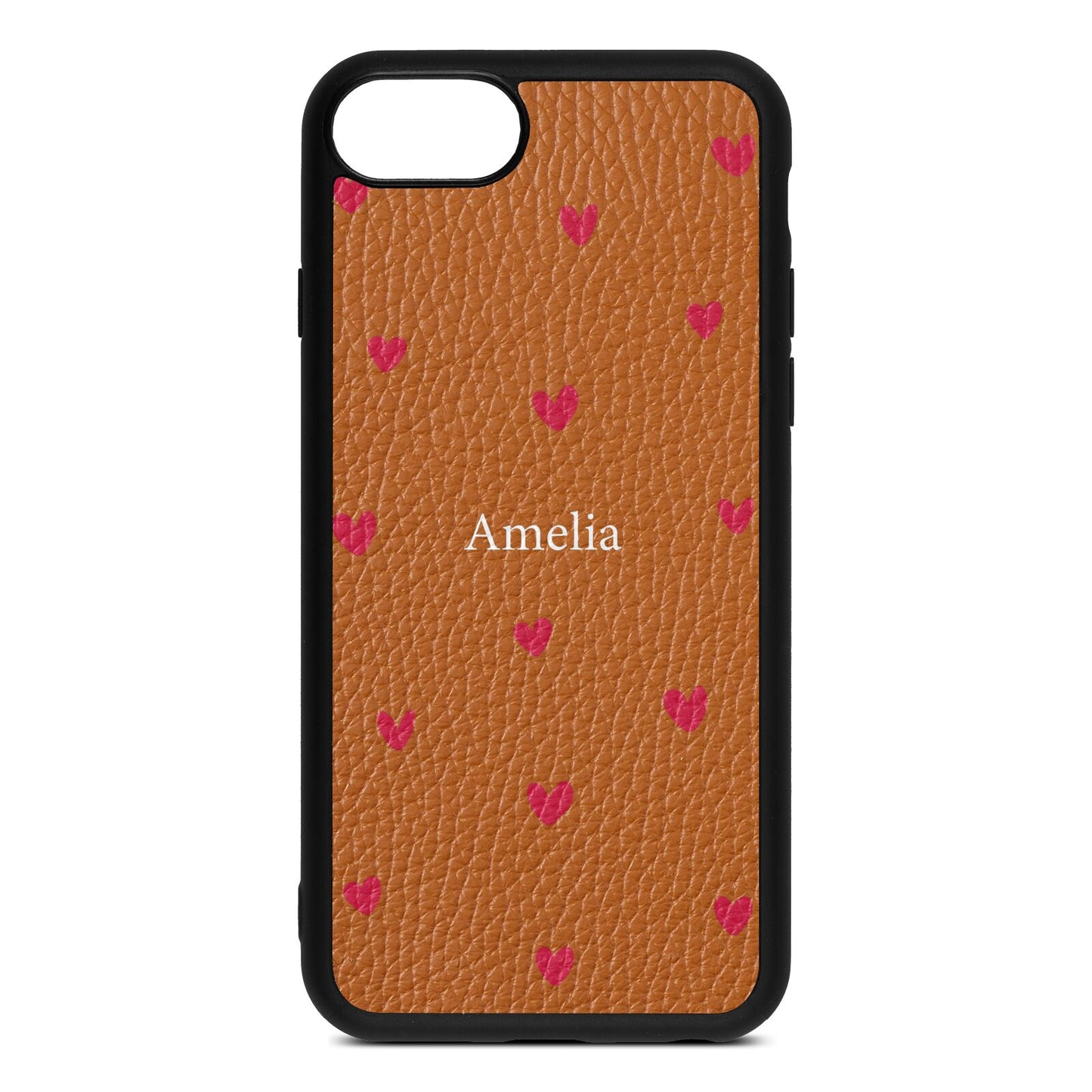 Custom Hearts Name Tan Pebble Leather iPhone 8 Case