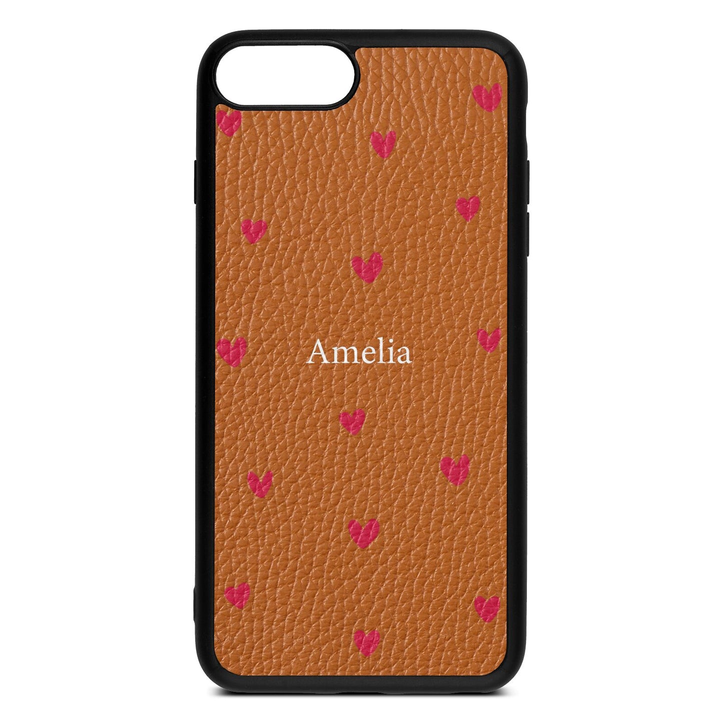 Custom Hearts Name Tan Pebble Leather iPhone 8 Plus Case