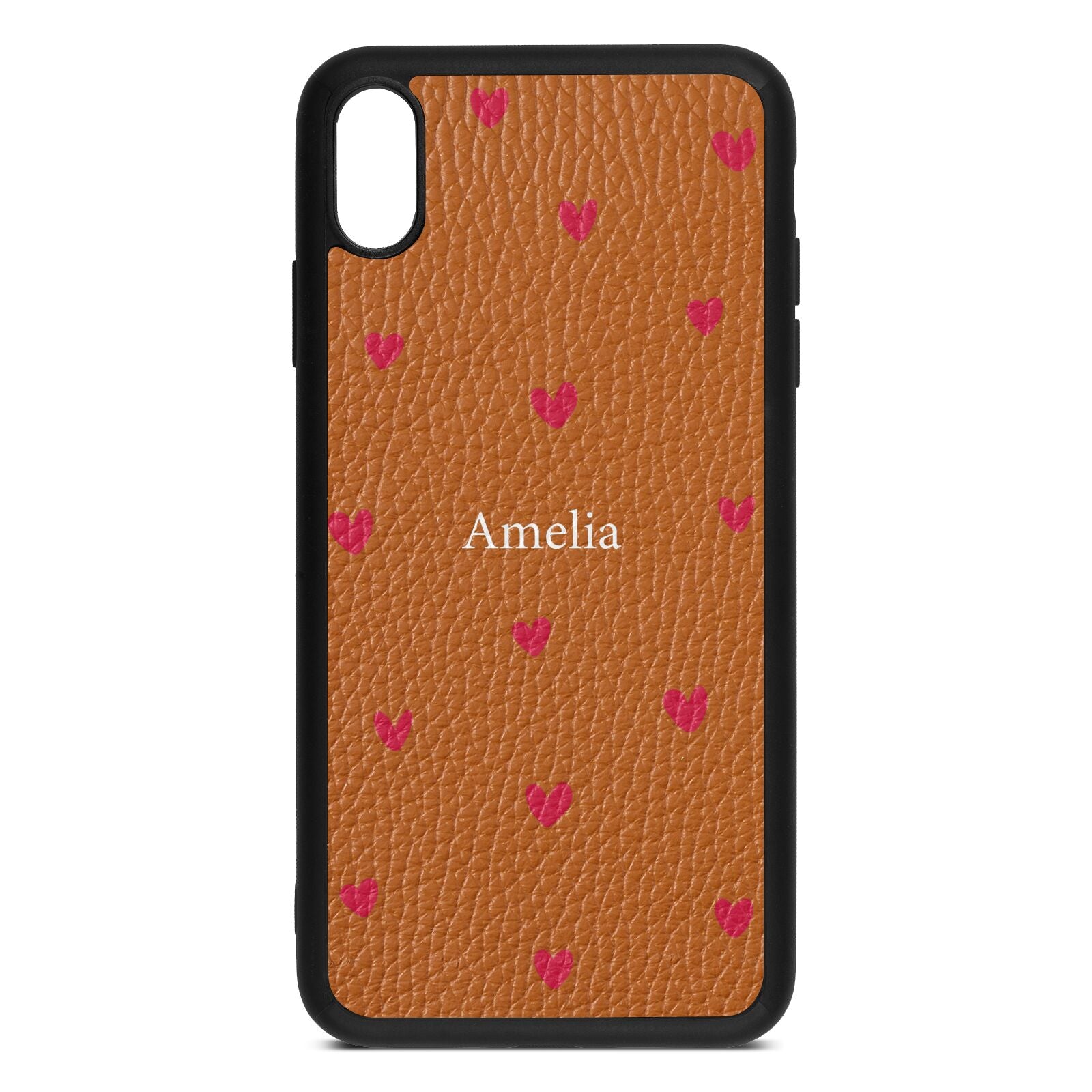 Custom Hearts Name Tan Pebble Leather iPhone Xs Max Case