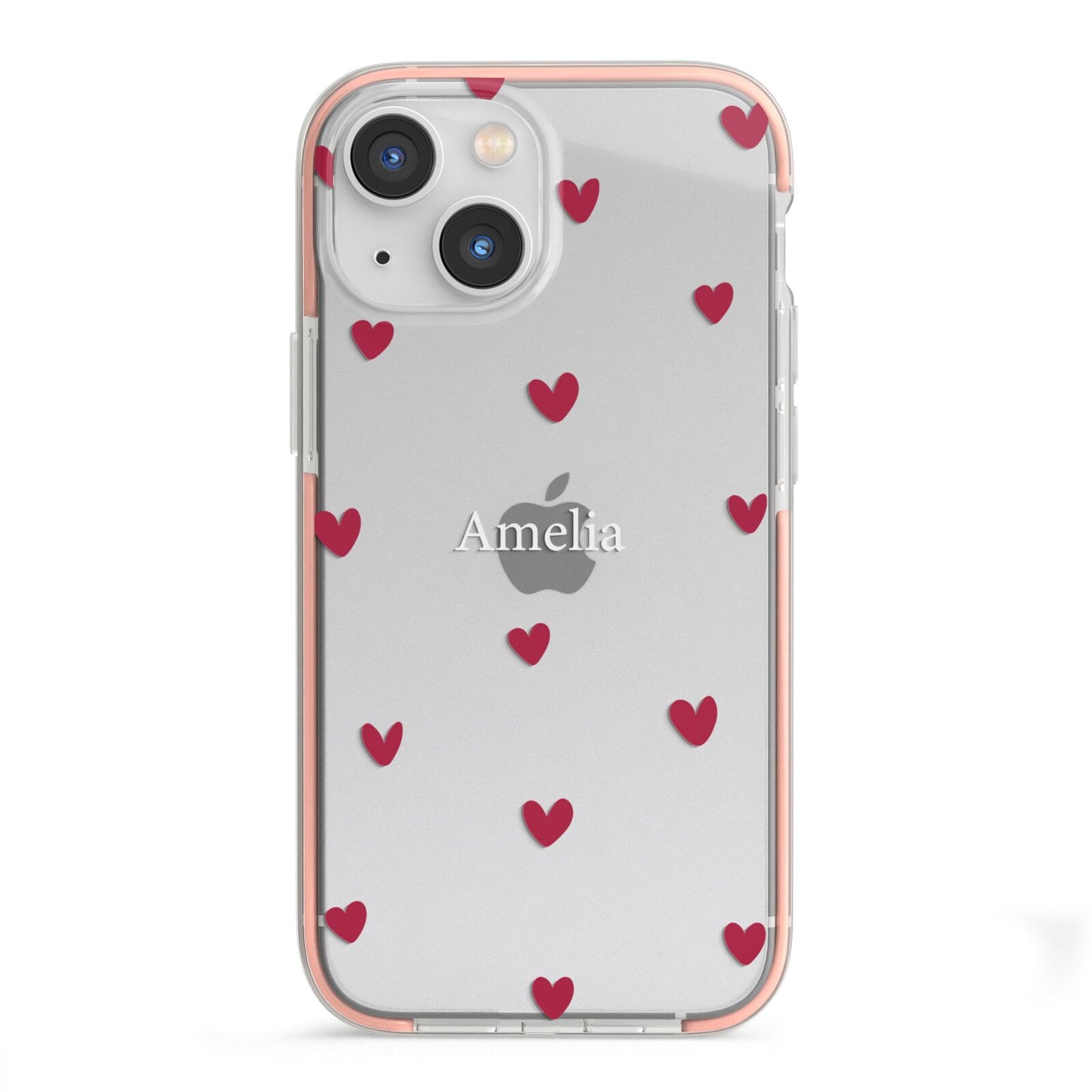 Custom Hearts Name iPhone 13 Mini TPU Impact Case with Pink Edges