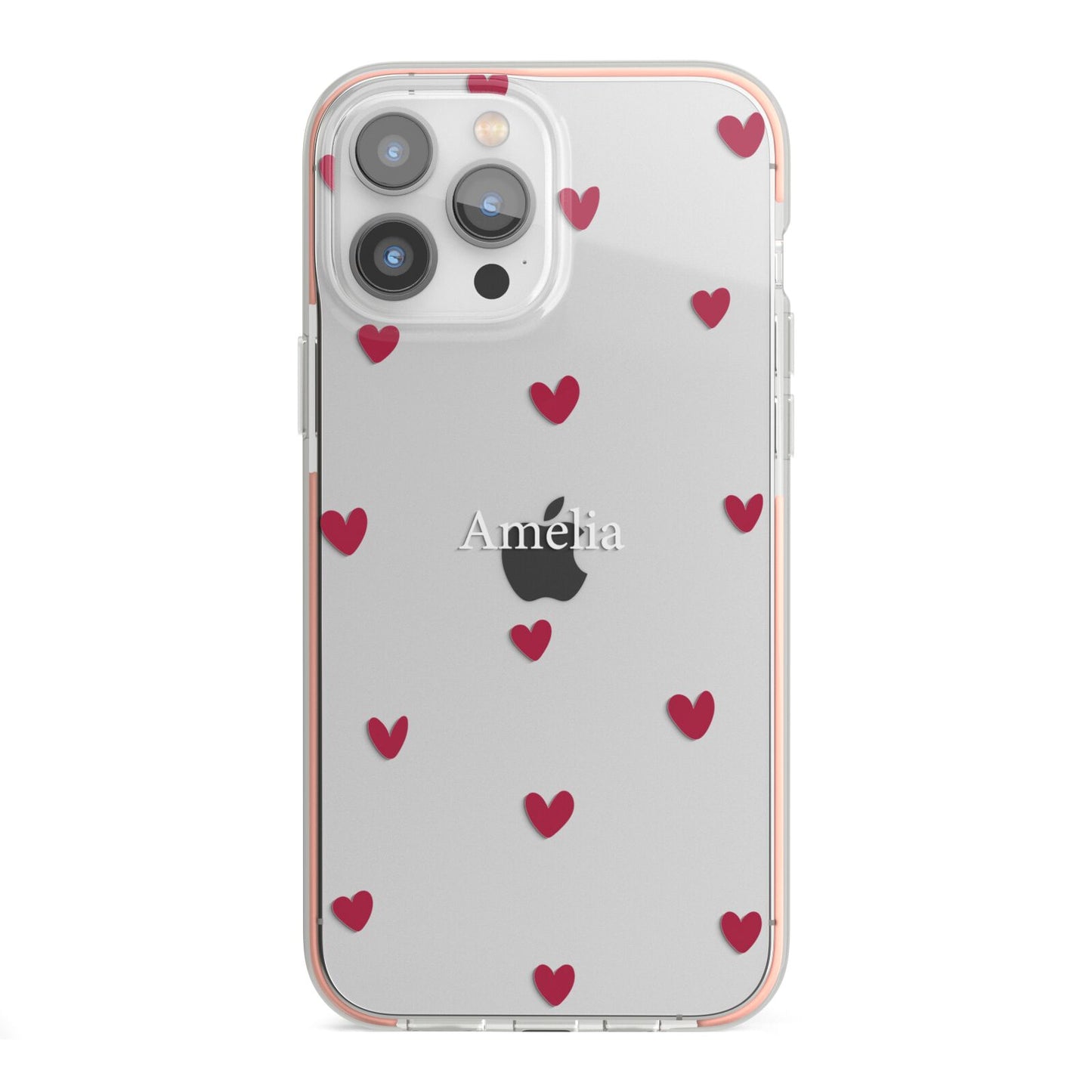 Custom Hearts Name iPhone 13 Pro Max TPU Impact Case with Pink Edges